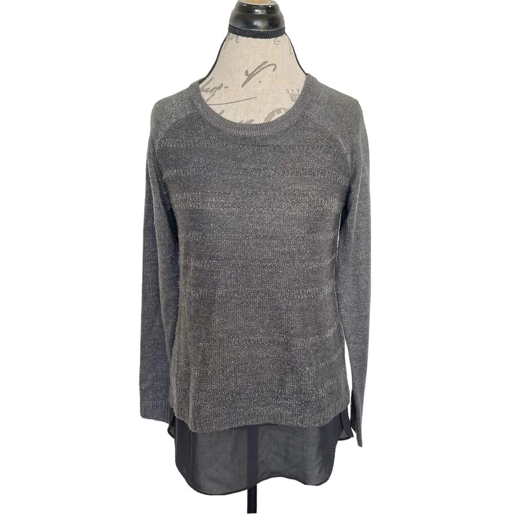 AGB Womens Sweater Hemmed Lace Sz Medium Metallic Holiday Glitter Festival Party